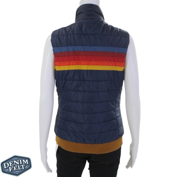 Aviator Nation WOMEN'S Navy Blue 5 STRIPE FULL ZIP PUFFER VEST | EUC⚡️MSRP$395 - Picture 4 of 16